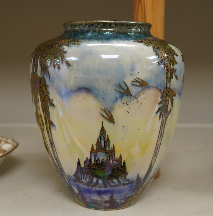 A Royal Worcester Crown ware (C.W280) lustre fairy castle design, 20.5cm high. Condition - good